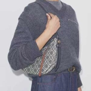 Tory Burch Navy Blue Shoulder Straps Monogram Crescent Bag